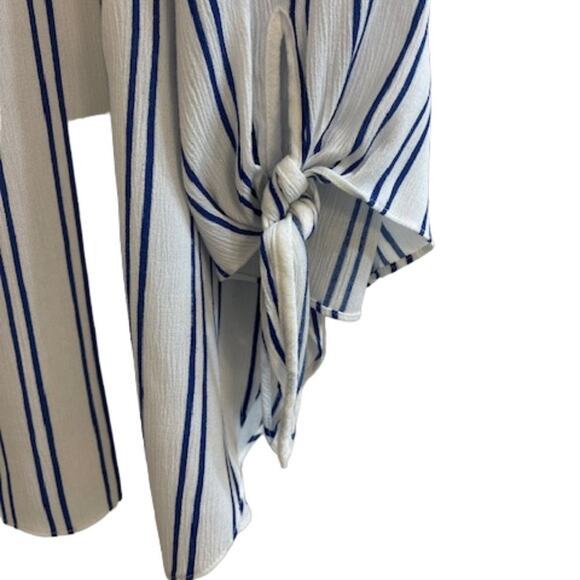 Michael Kors Women’s Striped Blouse Size 2X – Blue & White V-Neck Tie-Sleeve Top - Picture 6 of 6